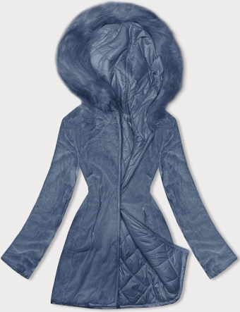 Dwustronna kurtka damska pikowana - futro niebieska (H-897-100)