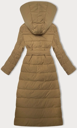 Dwustronny płaszcz damski z paskiem camel (WD202307)