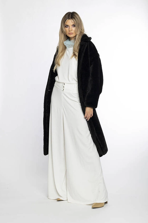 Pluszowy płaszcz damski oversize Ann Gissy czarny (AG1-J9172)