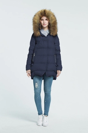 KURTKA Z PUCHEM NATURALNYM GRANATOWA (8071)