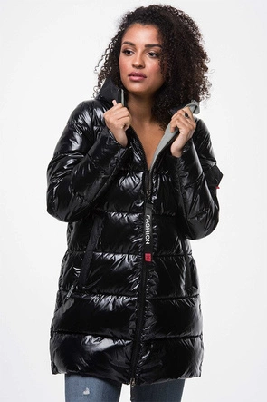 BŁYSZCZĄCA KURTKA Z KAPTUREM CZARNA 2 (J9-003)