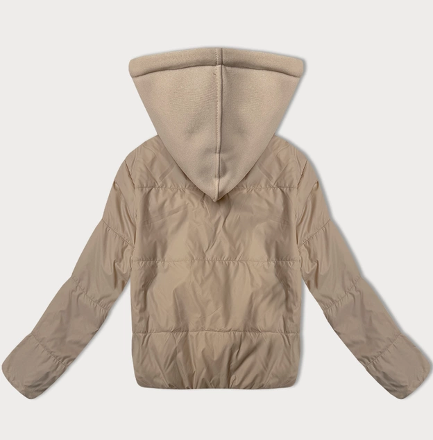 Krótka kurtka damska z dzianinowym kapturem J Style beżowa (16M9236-62)