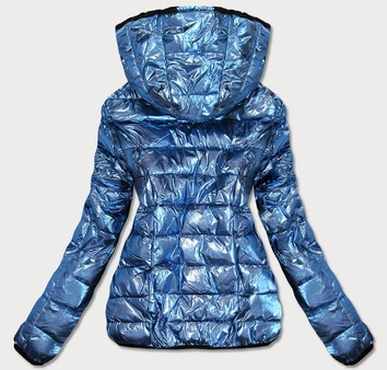 KRÓTKA BŁYSZCZĄCA DWUSTRONNA KURTKA DAMSKA NIEBIESKA (B9542)