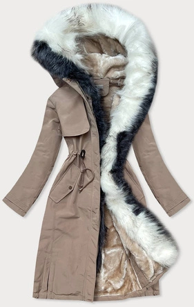 Długa zimowa damska parka bawełniana beżowa (wm268)