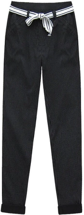 ELEGANCKIE SPODNIE W PRĄŻKI CZARNE (2072)