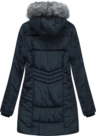 DŁUŻSZA PIKOWANA KURTKA DAMSKA Z KAPTUREM GRANATOWA (B2625-30)