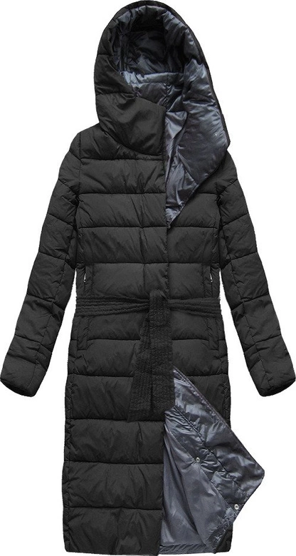 DŁUGA PIKOWANA KURTKA CZARNA (7704)