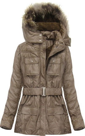 KURTKA Z EKOSKÓRY Z FUTERKIEM BRĄZOWA (X6005X)