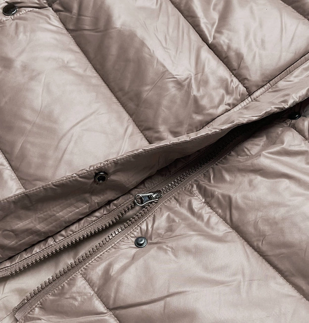 Pikowana długa kurtka damska camel (H-201)