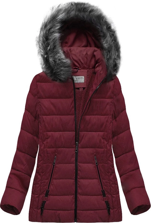 PIKOWANA KURTKA Z KAPTUREM BORDOWA (R9505)