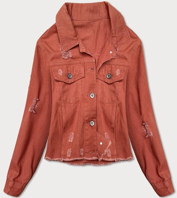 KRÓTKA DAMSKA KURTKA JEANSOWA CEGLANA (621ART)