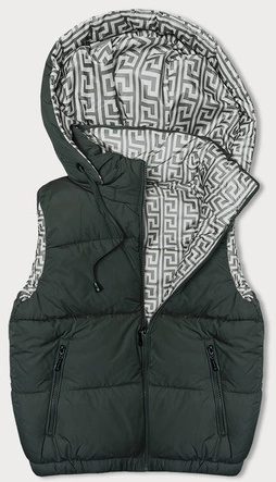 Krótki puchowy bezrękawnik damski z kapturem army (16M9091-136)