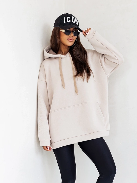 Gruba bluza damska kangurka beżowa (82131)