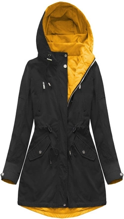 DWUSTRONNA PARKA Z KAPTUREM CZARNO-MUSZTARDOWA (W0232)