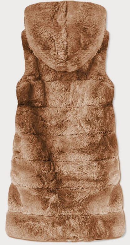 Długa kamizelka futrzana z kapturem jasny brąz (br9745-12)