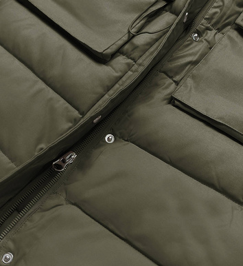 Puchowy bezrękawnik damski z kapturem army (CAN-860)