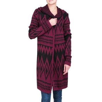 KARDIGAN W AZTECKIE WZORY BORDOWO-CZARNY (5608)