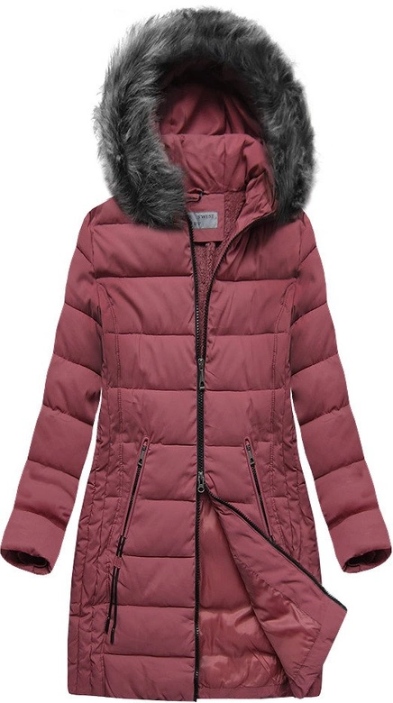 DŁUŻSZA PIKOWANA DAMSKA KURTKA ZIMOWA Z KAPTUREM RÓŻOWA (B9502)