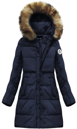 KURTKA Z PUCHEM NATURALNYM GRANATOWA (8063)