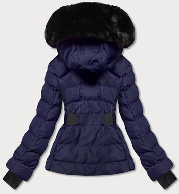 Krótka taliowana kurtka zimowa damska granatowa (5m770-215)