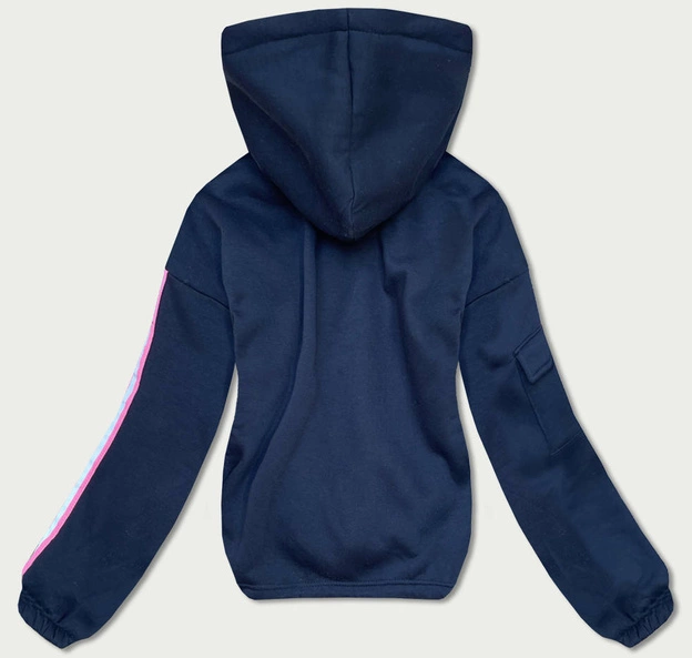 Krótka bawełniana bluza dresowa damska ciemny granat (26031)