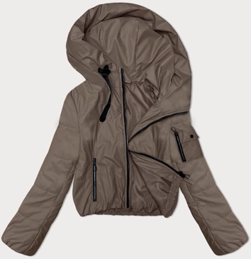 Krótka kurtka damska z kapturem S'West ciemny beż (B8246-12)