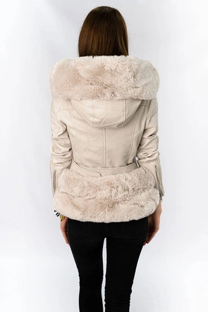 RAMONESKA Z FUTRZANYM KAPTUREM BEŻOWA (0585)