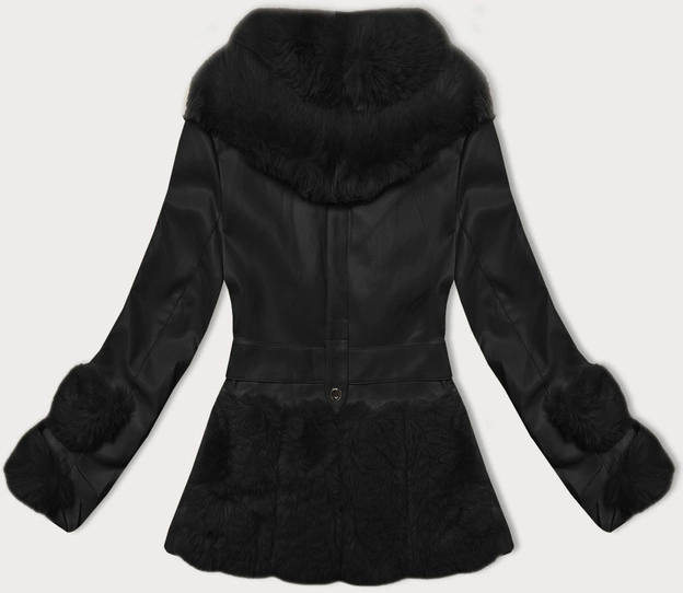 Kurtka damska z ekoskóry z futrzanym kołnierzem Way Mode czarna (OMS-15WD-01)