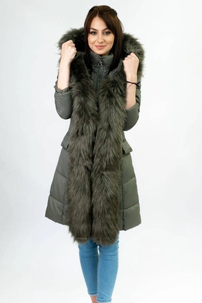 Pikowana zimowa kurtka damska z kapturem khaki (aura)