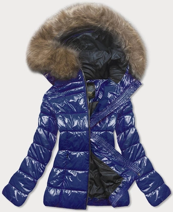 Lakierowana pikowana kurtka damska chabrowa (7695)