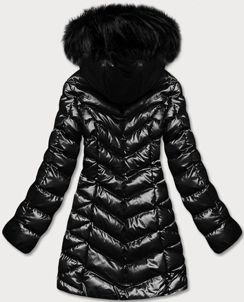 Metaliczna zimowa kurtka damska czarna (5m778-392a)