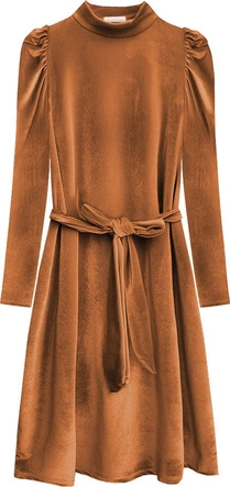 WELUROWA SUKIENKA WIĄZANA W TALII BRĄZOWA (487ART)