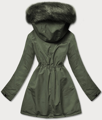 Ciepła kurtka zimowa damska dwustronna khaki (w610)