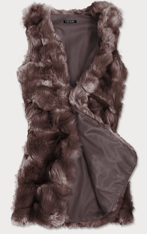 DŁUGA KAMIZELKA ZE SZTUCZNEGO FUTRA BRĄZOWA (102#)