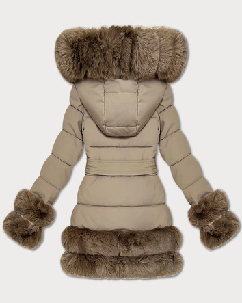 Przejściowa elegancka kurtka z futerkiem S'West ciemno-beżowa (B8526-12)