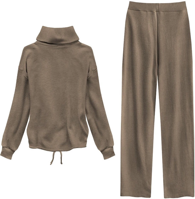 KOMPLET WEŁNIANY BLUZA+SPODNIE KAKAOWY (555ART)