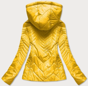 Krótka pikowana kurtka damska z kapturem żółta (b9566)