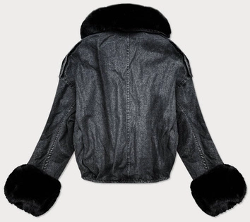 DAMSKA KURTKA JEANSOWA Z FUTRZANĄ PODPINKĄ CZARNA (9020#)