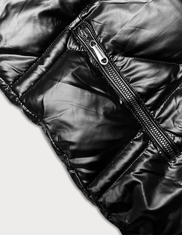 Dwustronna kurtka damska z asymetrycznym dołem czarna (16M9136-392)