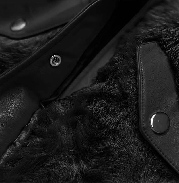 Elegancka kamizelka ekoskóra i futro czarna (br9592-101)