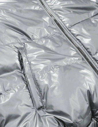 DWUSTRONNA METALICZNA KURTKA DAMSKA SREBRNO-CZARNA (GWW1908)