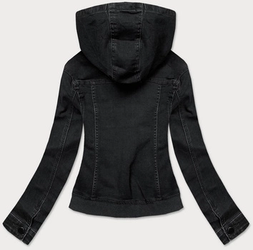 KRÓTKA KURTKA JEANSOWA DAMSKA Z KAPTUREM CZARNA (5651-K)