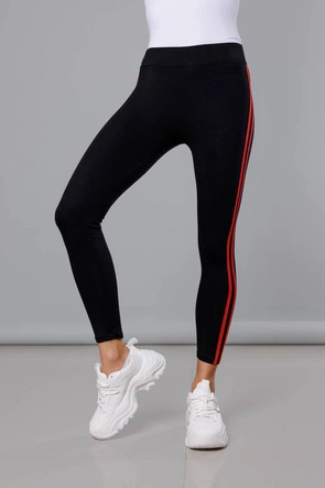 Legginsy sportowe z lampasami czarno-czerwone (YW01052-D1-5)