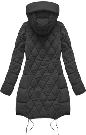 Pikowana damska kurtka zimowa z kapturem czarna (7705BIG)
