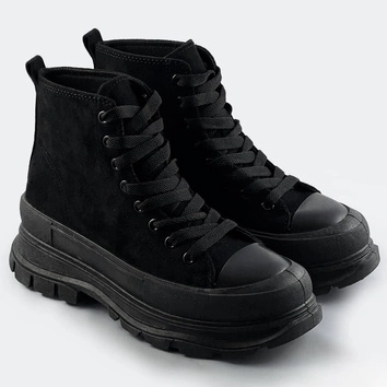Wysokie trampki z imitacji zamszu czarne (ad-402)
