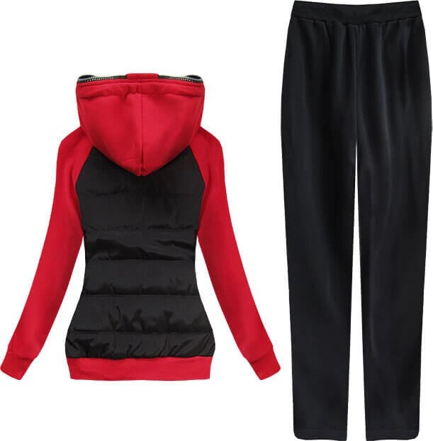 DAMSKI DRES Z ŁĄCZONYCH MATERIAŁÓW CZARNO-CZERWONY (683)