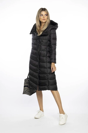 Długa kurtka damska z kapturem Ann Gissy czarna (AG1-J9169)