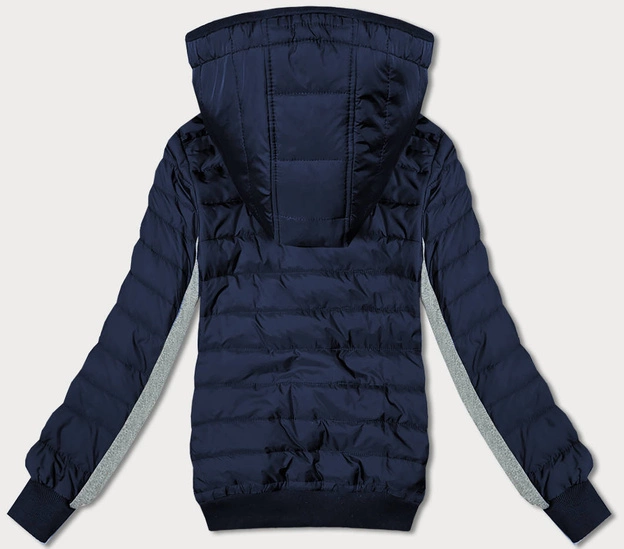 Damska kurtka z łączonych materiałów granat-szary (8M916-215)