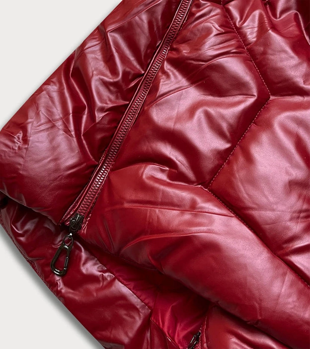 Błyszcząca kurtka zimowa damska czerwona (m-21008)