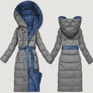 Dwustronna zimowa kurtka z paskiem Minority niebieski-szary (M2-6519-30+61)